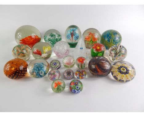 Millefiori floral and abstract glass paperweights, including Caithness, Perthshire, Strathearn, Wedgwood and Mdina examples, 