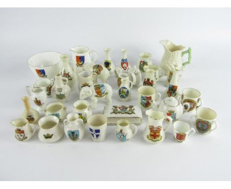 Goss and crested china, including two elephants, tyg, Arms of Haslemere, Shelley cream jug and sugar bowl, Arms of Southsea, 