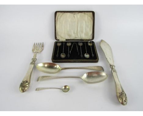 A Victorian silver table spoon, monogram engraved, London 1866. another London 1905, George III silver salt spoon, London 180