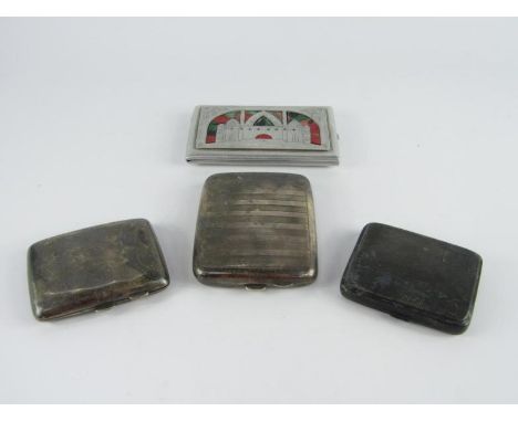 Three silver cigarette cases, two with engine turned decoration, Birmingham 1946, 1918 and 1929, and an Indian base metal cig