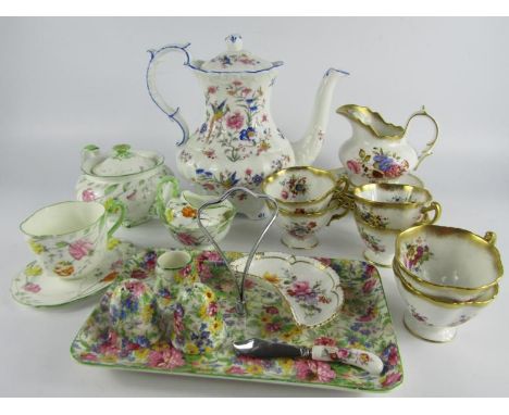 A Royal Paragon porcelain solitaire set, decorated in the Sweet Pea pattern, Midwinter Brama pattern chintz cruet and stand, 