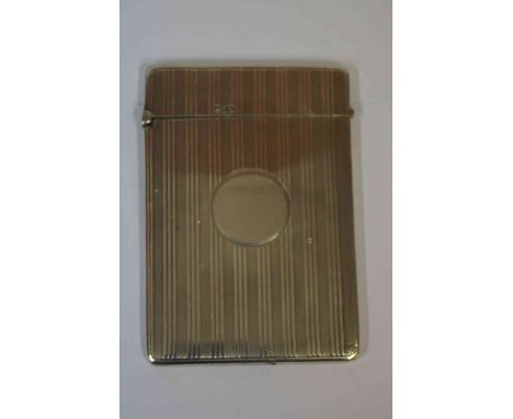 A Silver Card Case, Having a circular cartouche, with engine turned decoration, 10cm high, 2.025 oz, (damage to hinge)