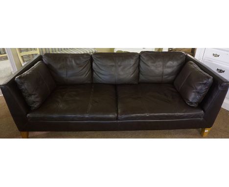 Modern Brown Leather Three Seater Sofa, 72cm high, 211cm wide