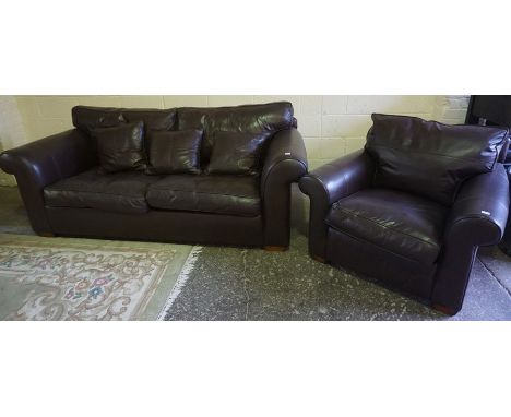 Duresta Brown Leather Three Piece Sofa, 75cm high, 200cm wide, with matching armchair, (2)