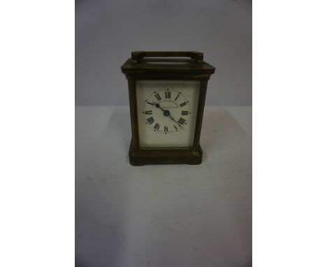 Brass Cased Carriage Clock, Retailed by Morgan Ltd Newcastle, circa early 20th century, 10cm high, 8cm wide