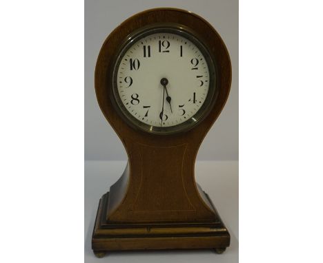Edwardian Mahogany Drum Shaped Mantel Clock, Having a white enamel dial with Arabic numerals, 23cm high, with keyCondition re