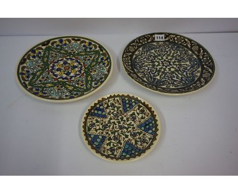 Three Persian Design Ceramic Plates by Ates Cini of Turkey, Largest 26cm diameter, (3)