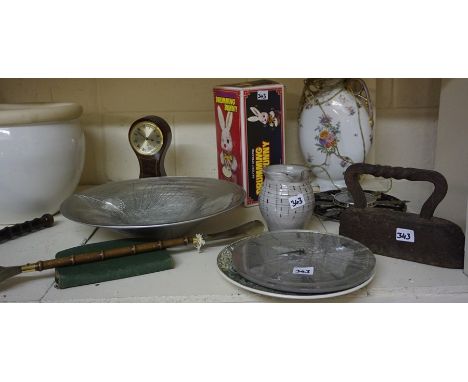 A Mixed Lot of Sundries, to include a world globe, police truncheon, mantel clock, flat iron etc, approximately 18 pieces 