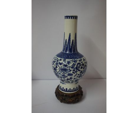 Chinese Blue and White Vase, (Qing Dynasty) With six character marks for Kangxi to underside, Having a flaring neck, decorate