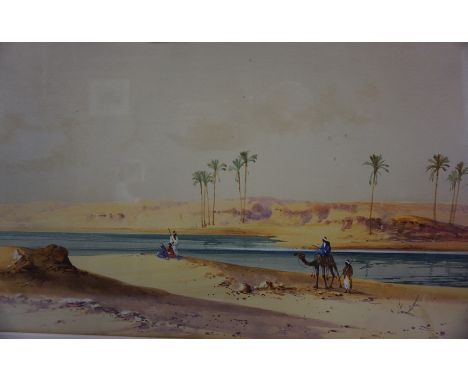 A Mixed Lot of Watercolours, to include a signed "Dessert" scene watercolour by J.Stokes, watercolour of a "Ladies Suk" by Sp