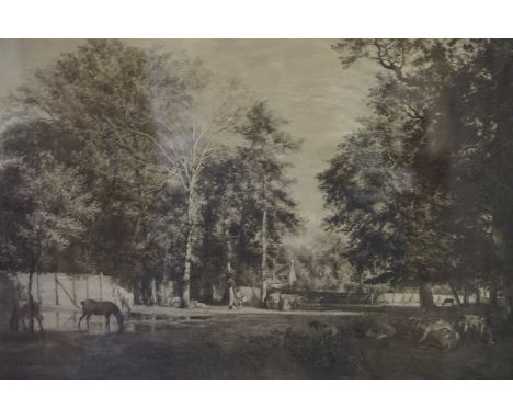 After Adriaen Van De Velde (Dutch 1636-1672) "Dutch Farm" Pair of Print Engravings, 26cm x 32cm, having label to verso for Ho
