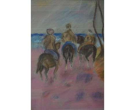 Jean Waterhouse (British) "Figures on Horses" Pastel, G,ma Jean signed to right side, 62cm x 46.5cm, framed 