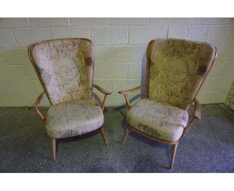 A Pair of Ercol Elm and Beech Armchairs, 102cm high, (2)