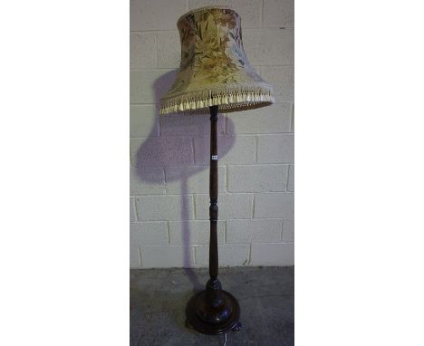 Vintage Stained Wood Floor Lamp, with shade, 147cm high, fitted for electricity