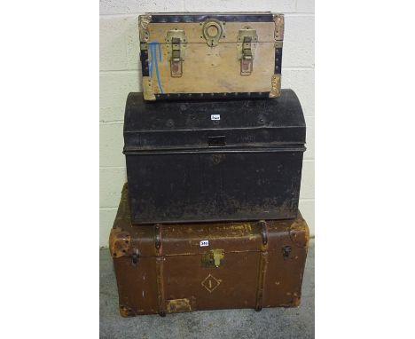 Vintage Travel Trunk, Having a hinged top, 41cm high, also with two other trunks, (3)