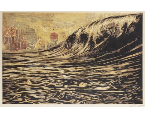 Shepard Fairey (American 1970-), 'Dark Wave', 2020, offset lithograph in colours on speckle tone paper, signed and dated in p