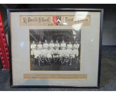 St Paul's School First Fifteen 1935-1936 vintage photo, framed and glazed, 23cm x 28cm