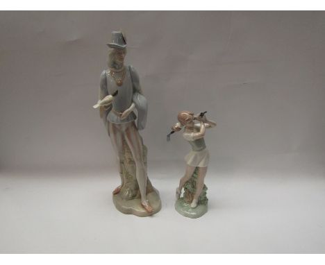 A Nao figure and a Porcival figure, girl with golf club and a man with turtle dove