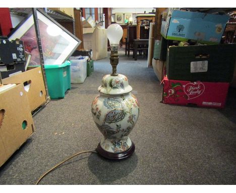 A ceramic ginger jar lamp base with floral decoration 