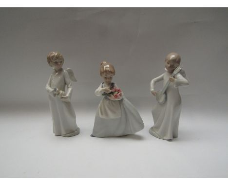 Six Nao figurines including golfer, angels, boy with puppy, etc