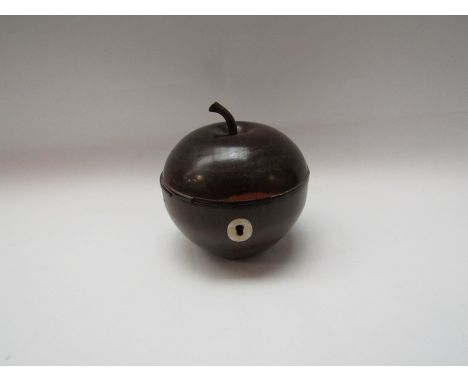 A Georgian fruit wood tea caddy in the form of an apple