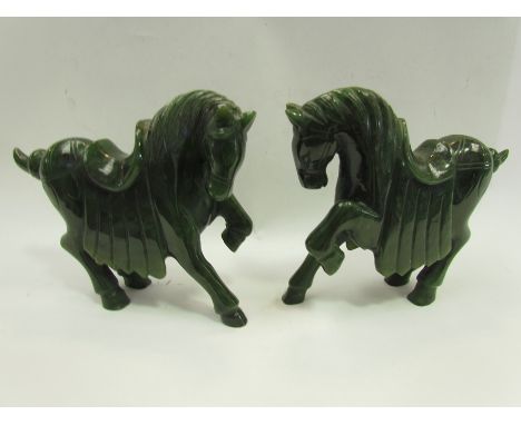 A pair of jade horses, 11cm high