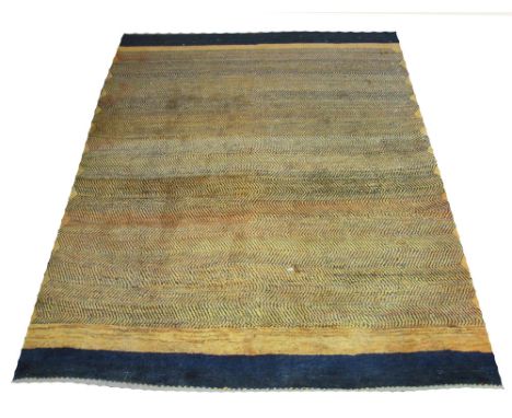 GABBEH CARPET, 260cm x 210cm, midnight blue zigzag design on an old gold field. 