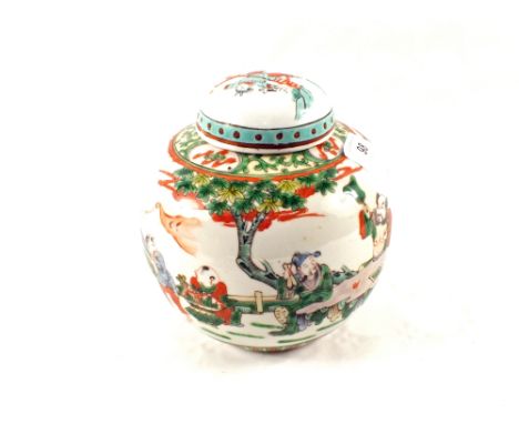 A Chinese polychrome figure painted ginger jar