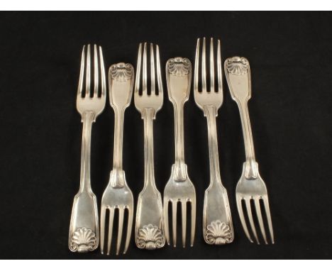 Six Silver dinner forks, fiddle, thread and shell pattern by Paul Storr, London 1815