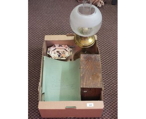 A Brass oil lamp, first aid box, etc