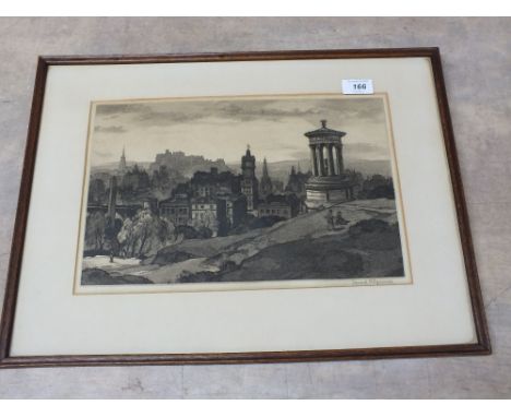 Leonard Squirrell signed etching, View of Edinburgh, 9" x 14"