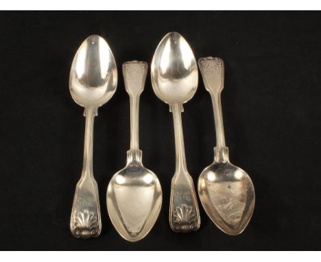 Four Silver tablespoons, fiddle, thread and shell pattern by Paul Storr, London 1814