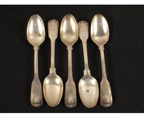 Five Silver teaspoons, fiddle, thread and shell pattern by Paul Storr, London 1815 (one without makers mark)