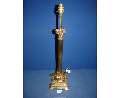 A good quality brass Corinthian Column table lamp, 22 1/2'' tall.