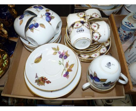 Two part Teasets including Royal Worcester 'Evesham' and Aynsley with gilt and rose design on deep blue ground.