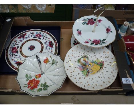 Four cake plates including boxed Royal Worcester 'Prince Regent', Duchess two tier, Midwinter umbrella shape and Weatherby Fa