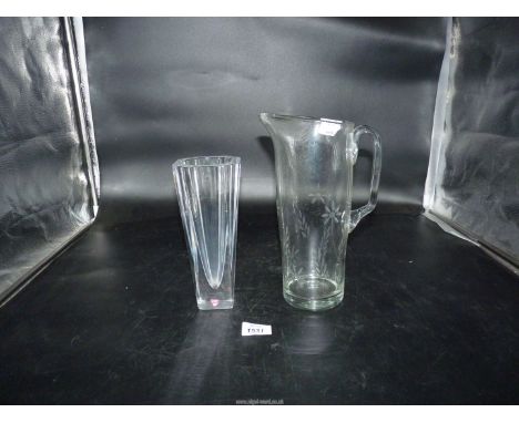 A glass jug and Orrefors vase.