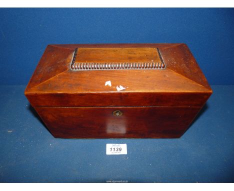 A Sarcophagus shaped Tea Caddy, 11'' wide x 6'' high x 5 1/2'' deep.