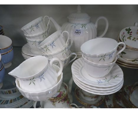 A Royal Worcester 'Green Bamboo' part tea service for eight, only three tea plates and no bread &amp; butter plate.