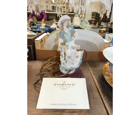 A Guiseppe Armani 'Florence' model lamp with certificate, 23" tall incl. shade.