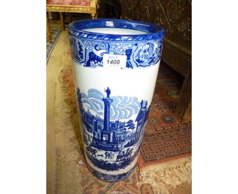 A Victorian ware stick stand pot decorated with a classical town scene.