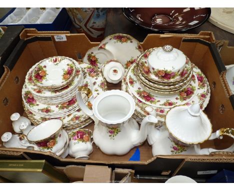 A quantity of Royal Albert Old Country Roses china including coffee pots, salt &amp; peppers, dinner plates, cups and saucers