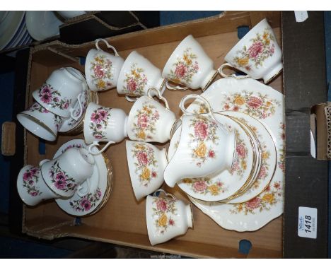 A quantity of part tea sets to include Colclough Amanda;  six teacups and saucers, two tea plates, sandwich plate, milk jug a
