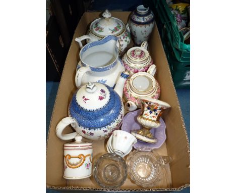 A quantity of china including  small Crescent ware George Jones rose and gilt teapot and another similar with old metal repai