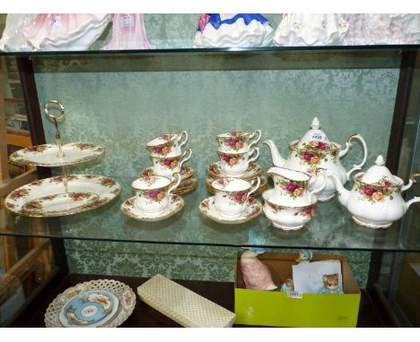 A Royal Albert 'Old Country Roses' Teaset including large and small teapots, milk jug, sugar bowl, cups, saucers, tea plates,