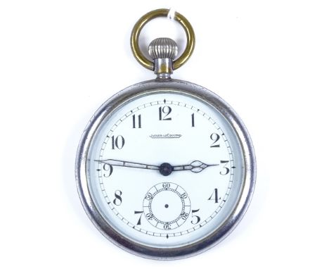 JAEGER LECOULTRE - a steel-cased GSTP military issue open-face top-wind pocket watch, Deco Arabic numerals, and subsidiary se