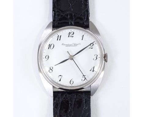 INTERNATIONAL WATCH COMPANY (IWC) - a stainless steel Schaffhausen mechanical wristwatch, circa 1960s, white dial with Deco A