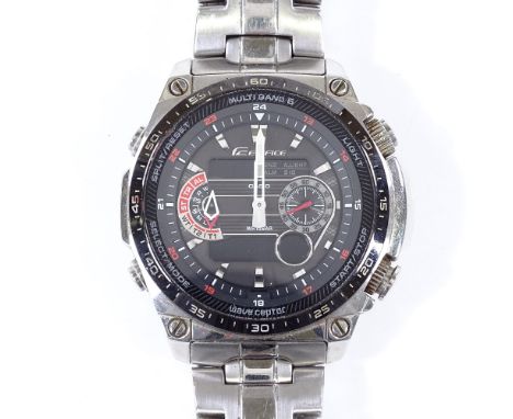 CASIO - a stainless steel Edifice quartz digital wristwatch, with 2 analogue subsidiary dials and 2 digital panels, calibre 5