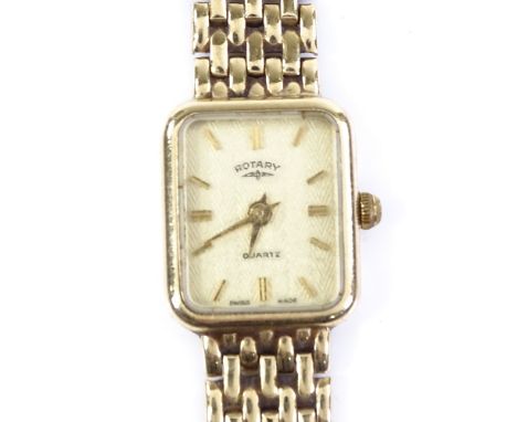 ROTARY - a lady's 9ct gold quartz wristwatch, champagne dial with gilded baton hour markers on 9ct brick link bracelet, case 