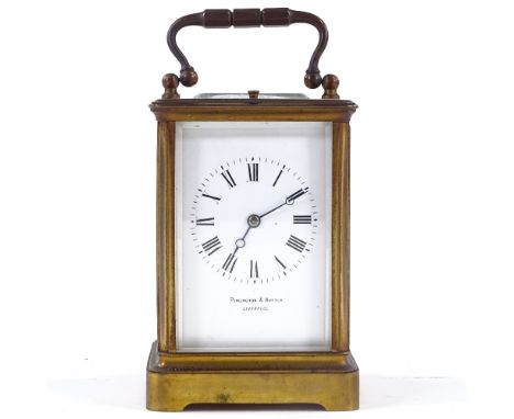 A French brass-cased carriage clock, dial signed Penlington &amp; Hutton of Liverpool, 8-day repeat movement, case height 13c